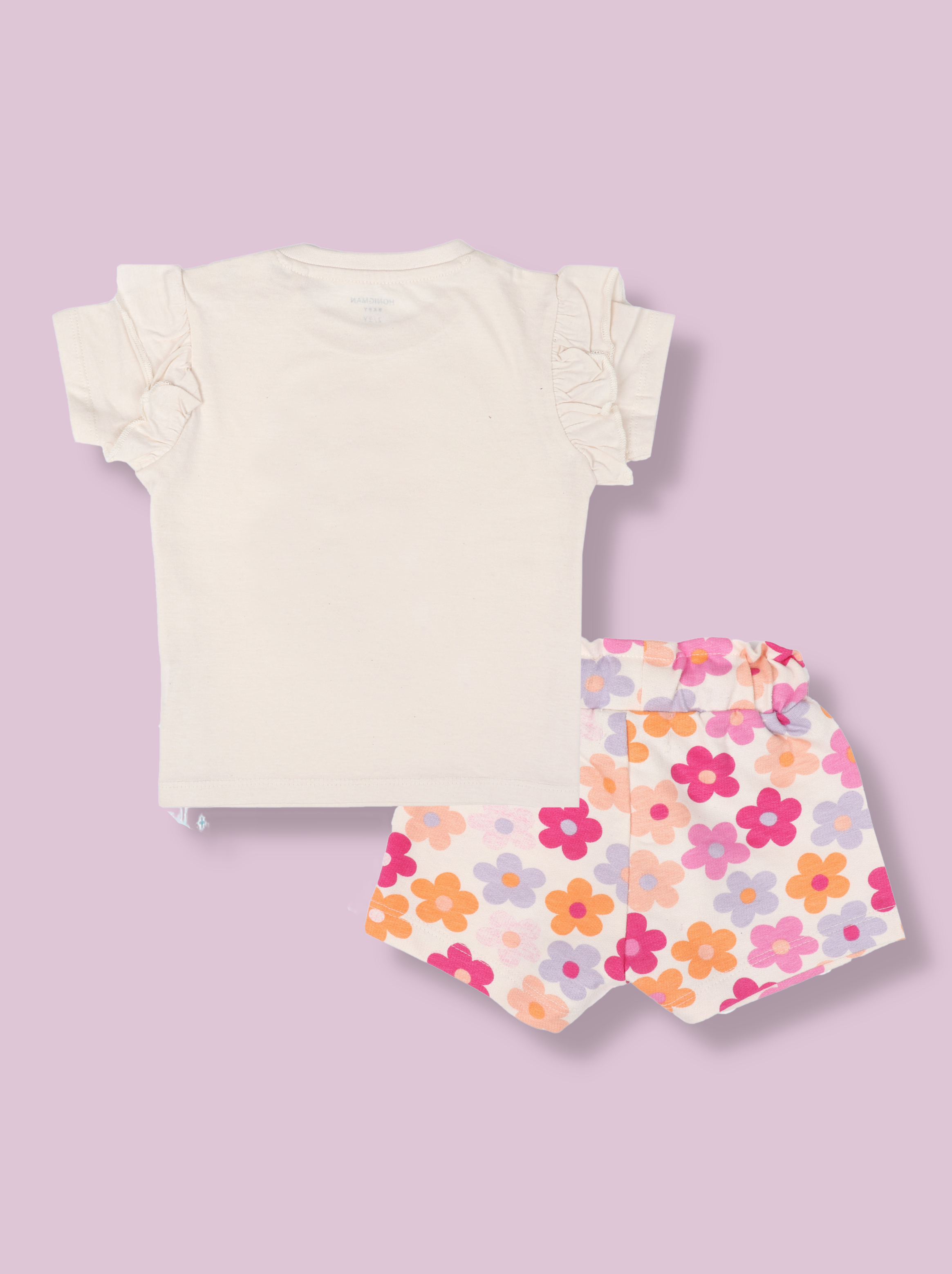 Kids Girls Cream Floral Themed Cotton Clothing set