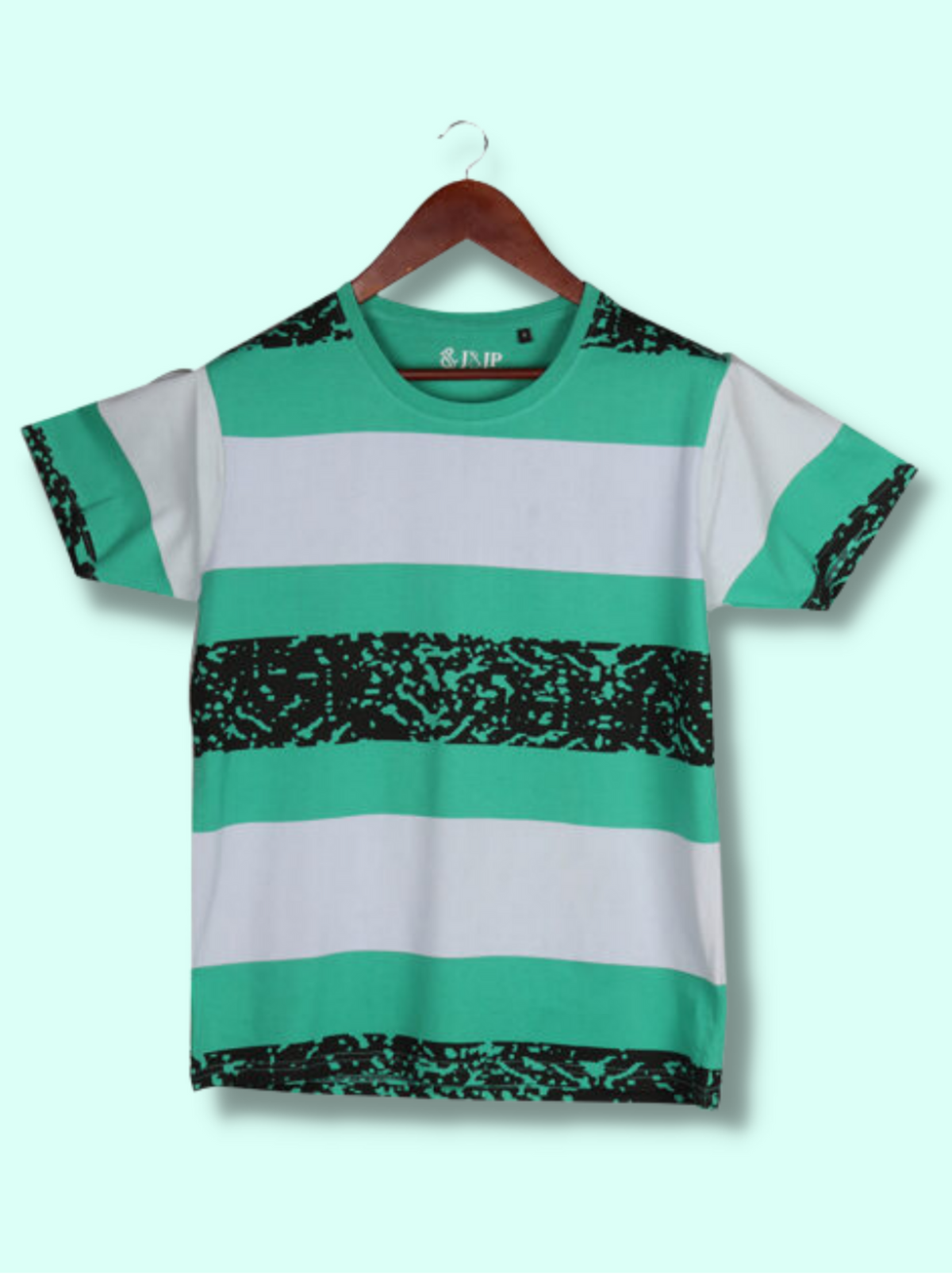 Mens Black Half sleeve Horizontal Stripes, Printed Single Jersey T-shirt