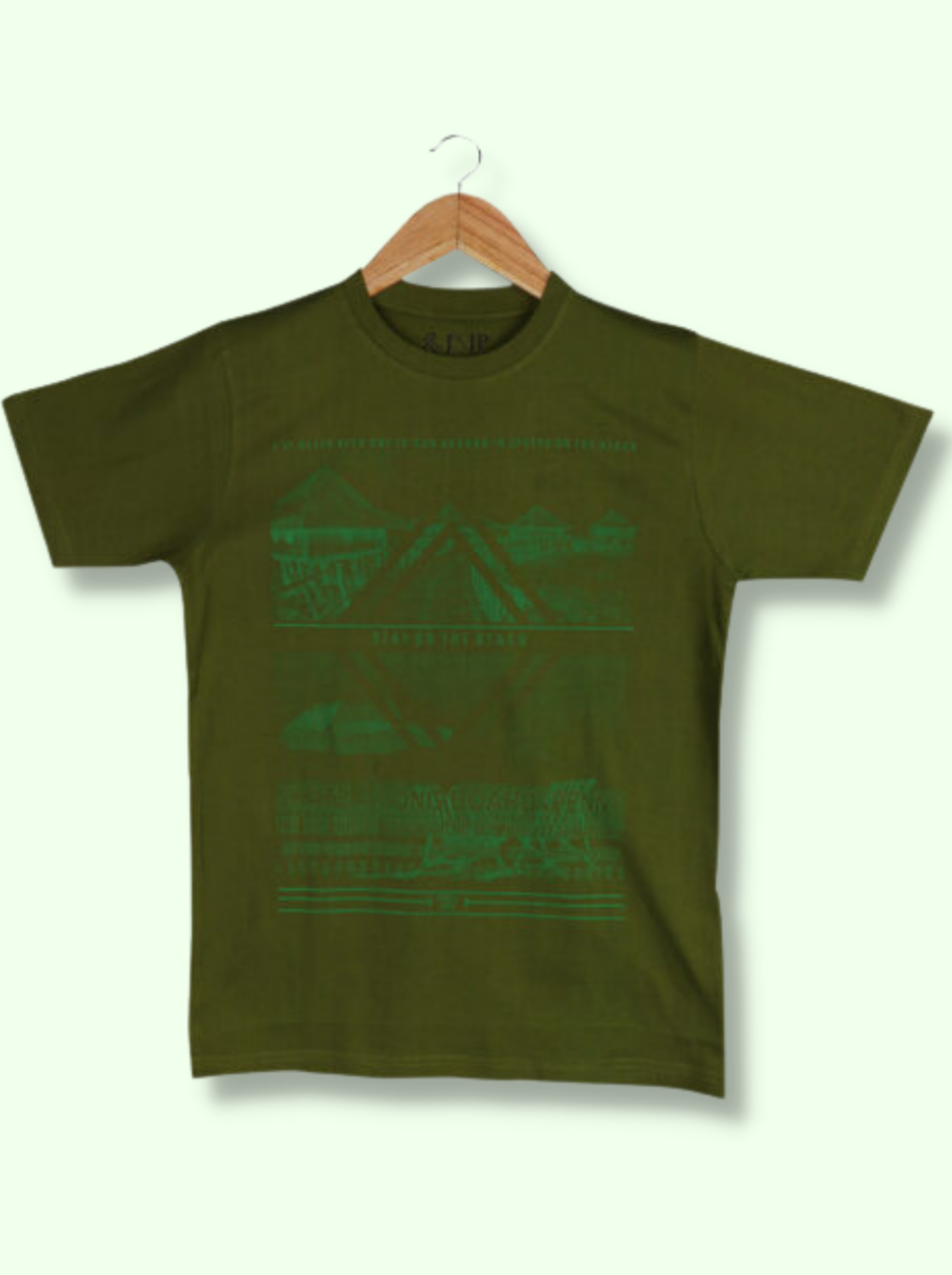 Mens Green Half sleeve Printed Single Jersey T-shirt
