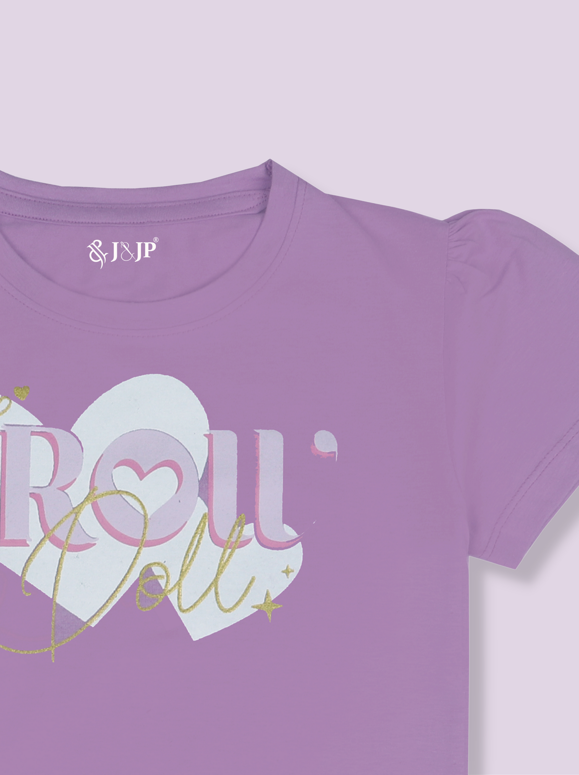 Kids Girls Violet Puff Sleeve Printed T-Shirt
