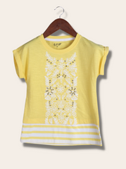 Kids Yellow  Embroidered Cotton slub jersey T-Shirt