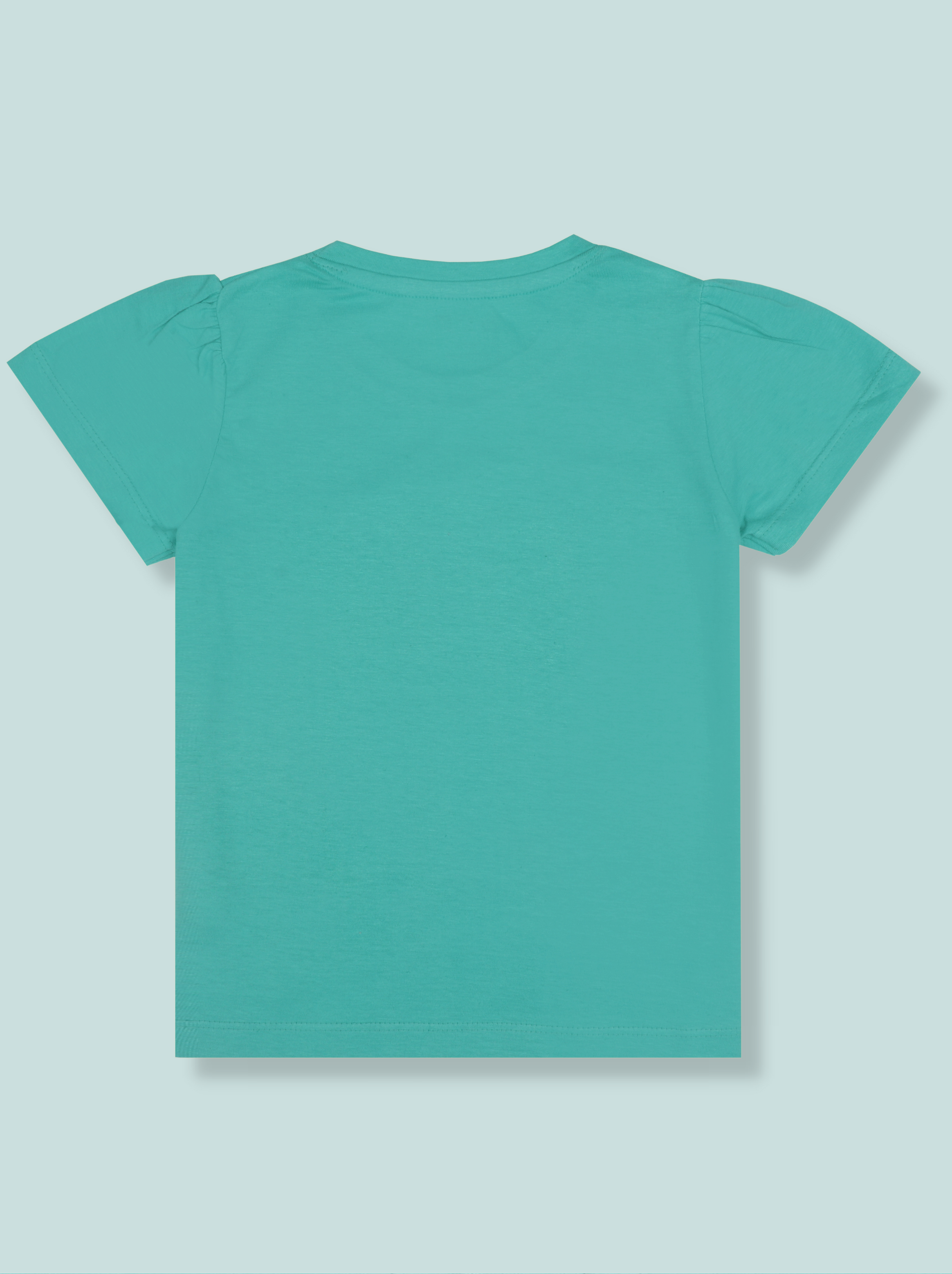 Kids Girls Blue Puff Sleeve Printed T-Shirt