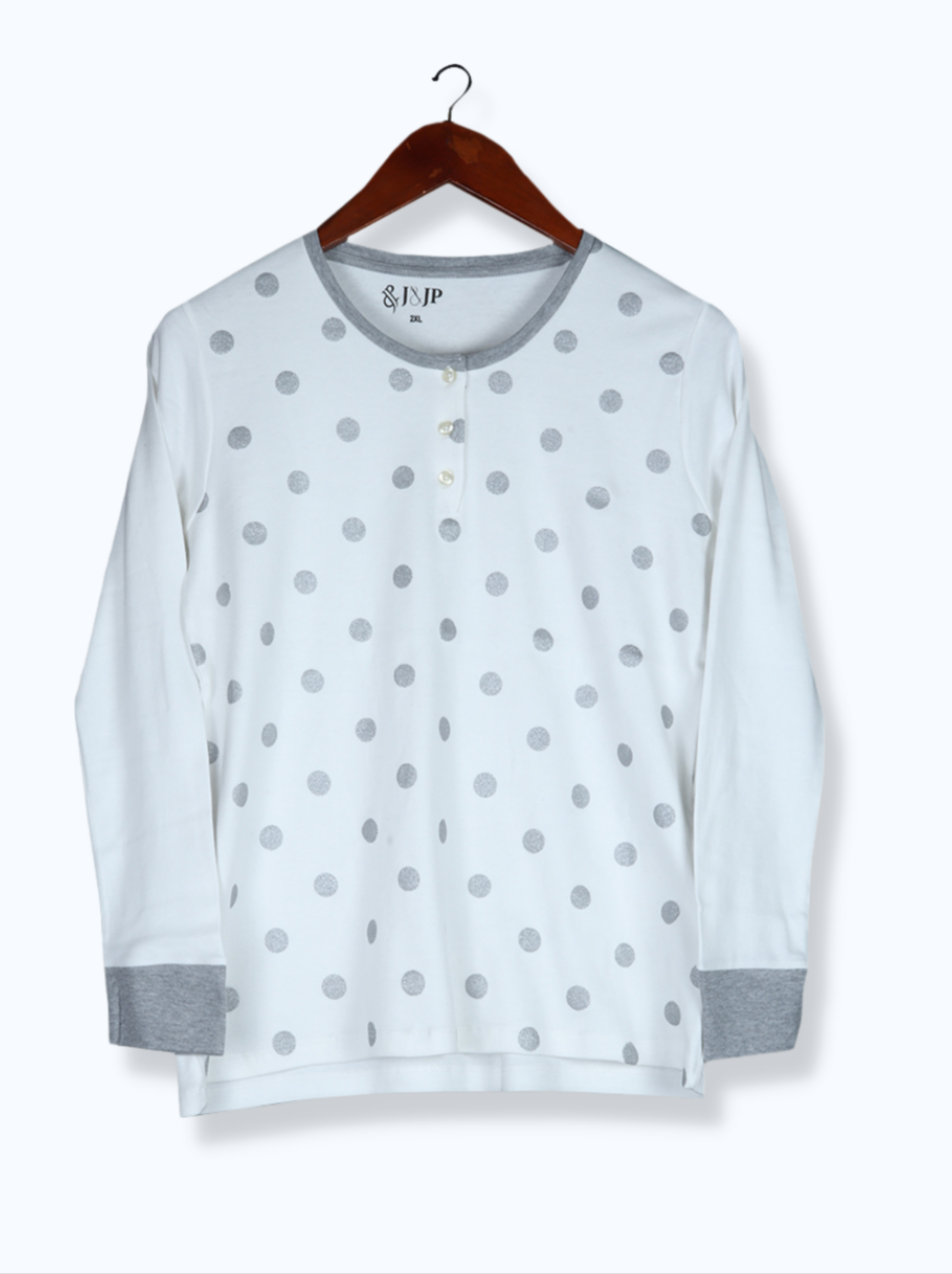 Women Grey Full sleeve Polka Print Cotton  T-Shirt