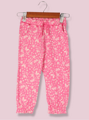 Kids Pink Cotton Elasthane Printed, Solid Pant