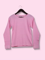 Women Pink Full sleeve Solid cotton waffel T-Shirt