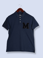 Mens Navy Half sleeve Embroidered Pique T-shirt