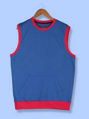 Mens Blue Sleeveless Solid Terry polycotton T-shirt