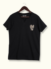 Mens Black Half sleeve Printed, Solid Single Jersey T-shirt