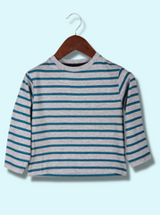 Kids Blue Full sleeve Striped Cotton jersey knit T-Shirt