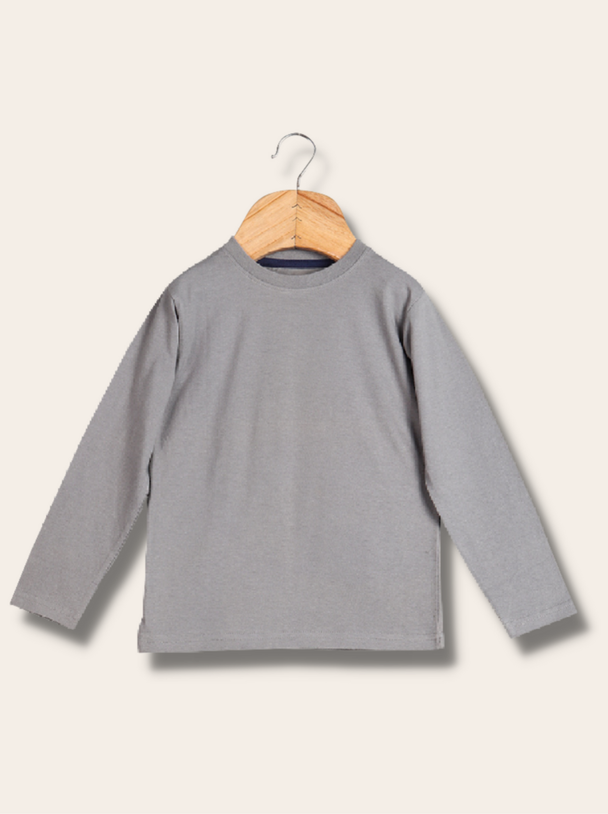 Kids Grey Full sleeve Solid Cotton jersey knit T-Shirt
