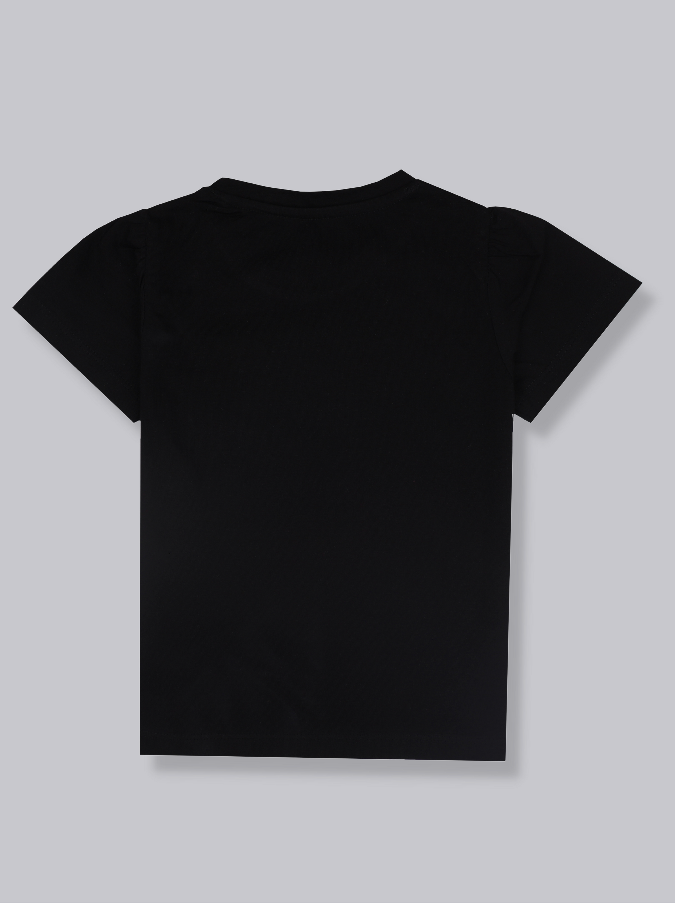 Kids Girls BLACK Puff Sleeve Printed T-Shirt