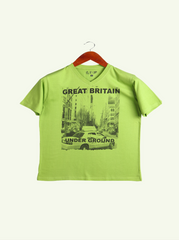 Mens Green Half sleeve Graphic Print Single Jersey T-shirt