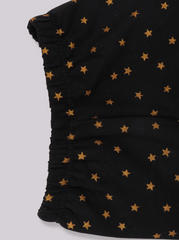 Kids Girls Black Glitter Printed Lycra Denim Fleece Leggings