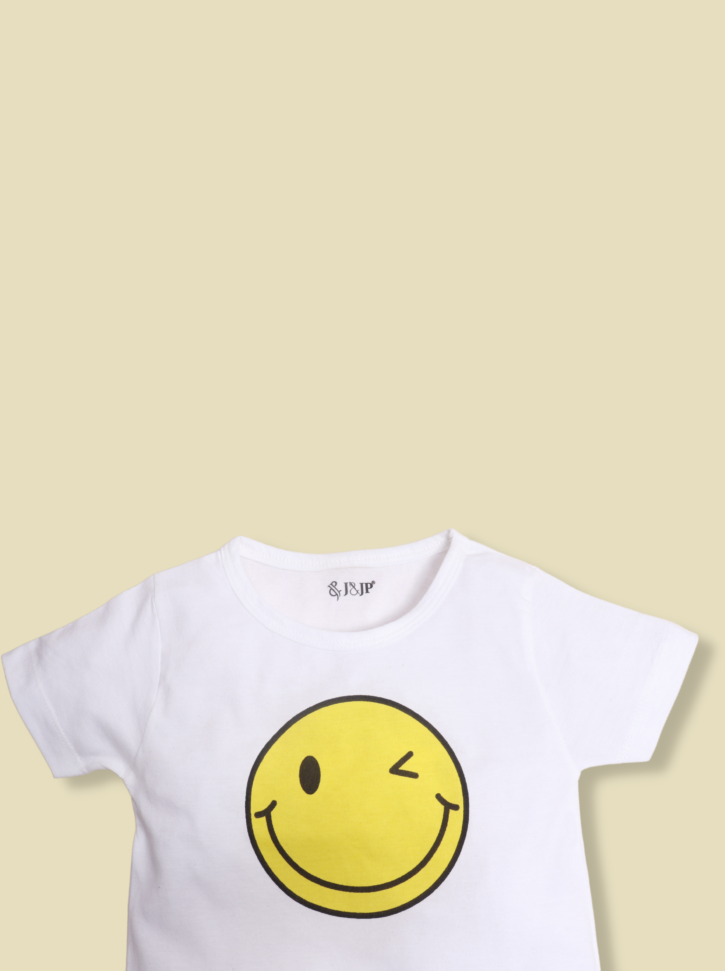 Kids Unisex White Half Sleeve Smile Printed Shorts set