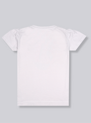Kids Girls White Puff Sleeve Printed T-Shirt