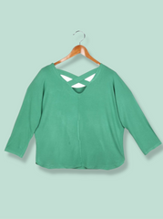 Women Green Full sleeve Solid Single Jersey T-Shirt