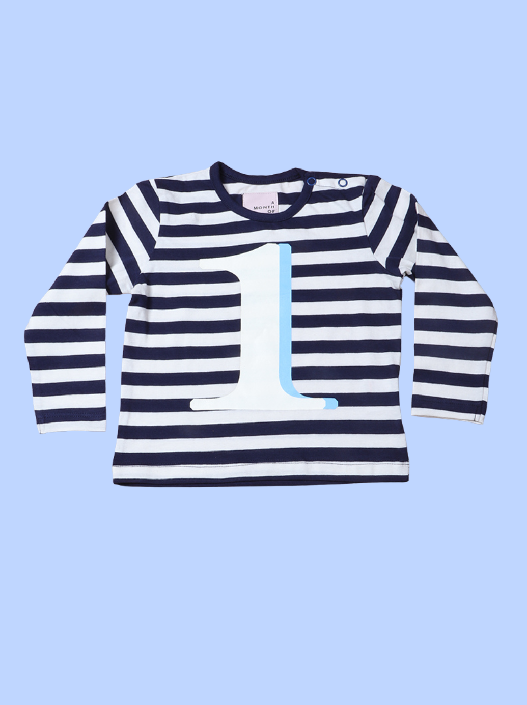 Babies Navy Blue, White Full sleeve Printed cotton spandex knit T-Shirt