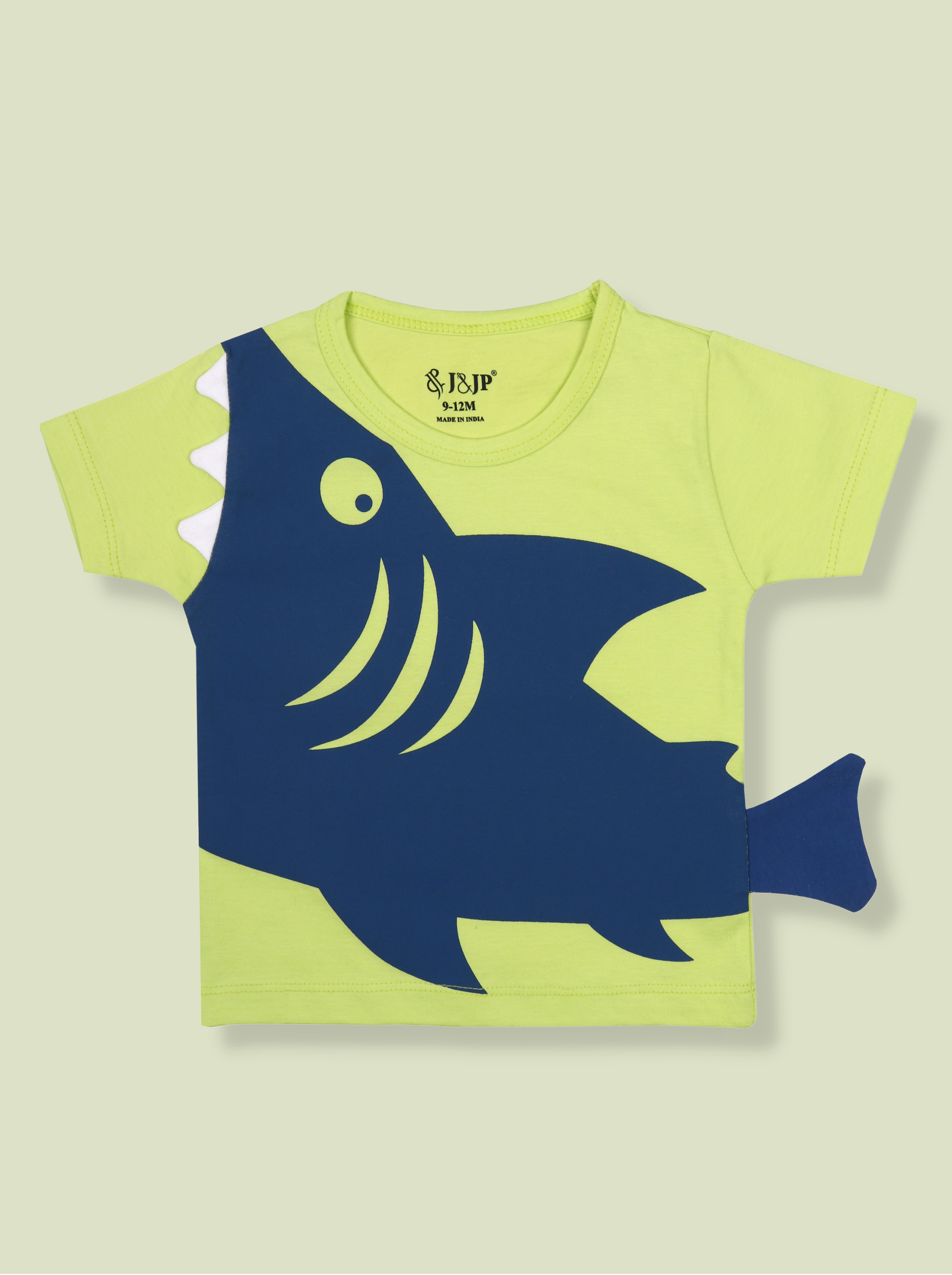 Kids Boys Green Half sleeve Shark Theme Printed T-Shirt