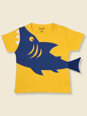 Kids Boys Yellow Half sleeve Shark Theme Printed T-Shirt