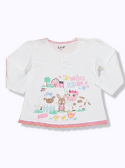Kids  Pink Full sleeve Animal Print, Printed Single Jersey Dress
