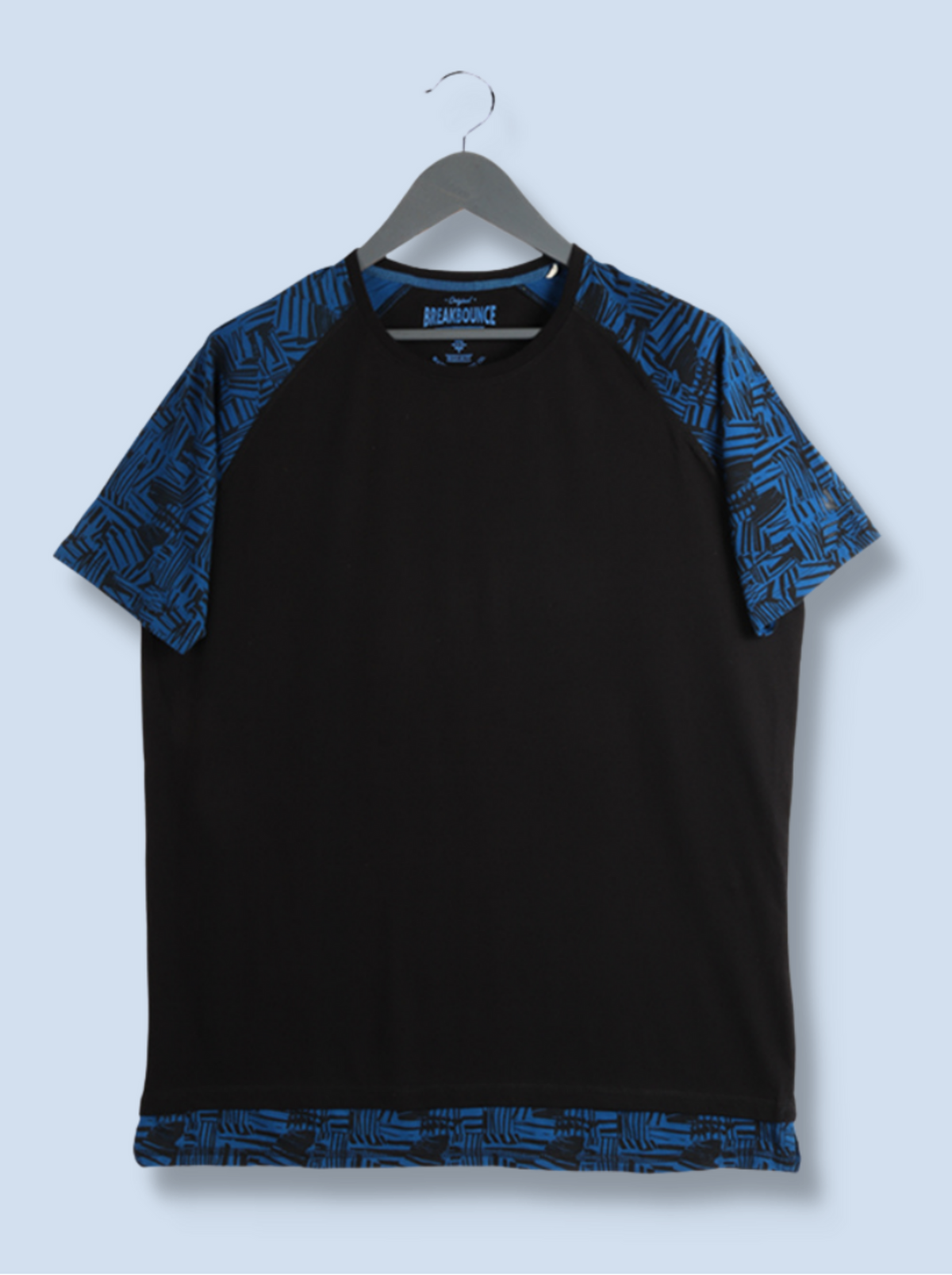 Mens Black Raglan Sleeve Printed Single Jersey T-shirt