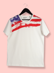 Mens White Half sleeve Horizontal Stripes, Printed Single Jersey T-shirt