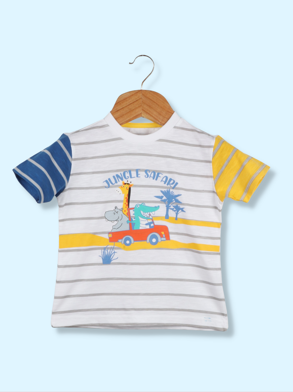 Kids Blue Half sleeve Printed Cotton slub jersey T-Shirt