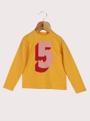 Kids Yellow Full sleeve Printed Cotton jersey knit T-Shirt