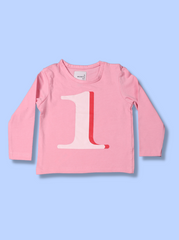 Babies Pink Full sleeve Printed cotton spandex knit T-Shirt