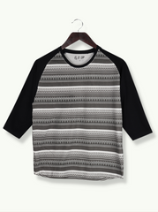 Mens Grey Raglan Sleeve Printed Cotton jersey knit T-shirt
