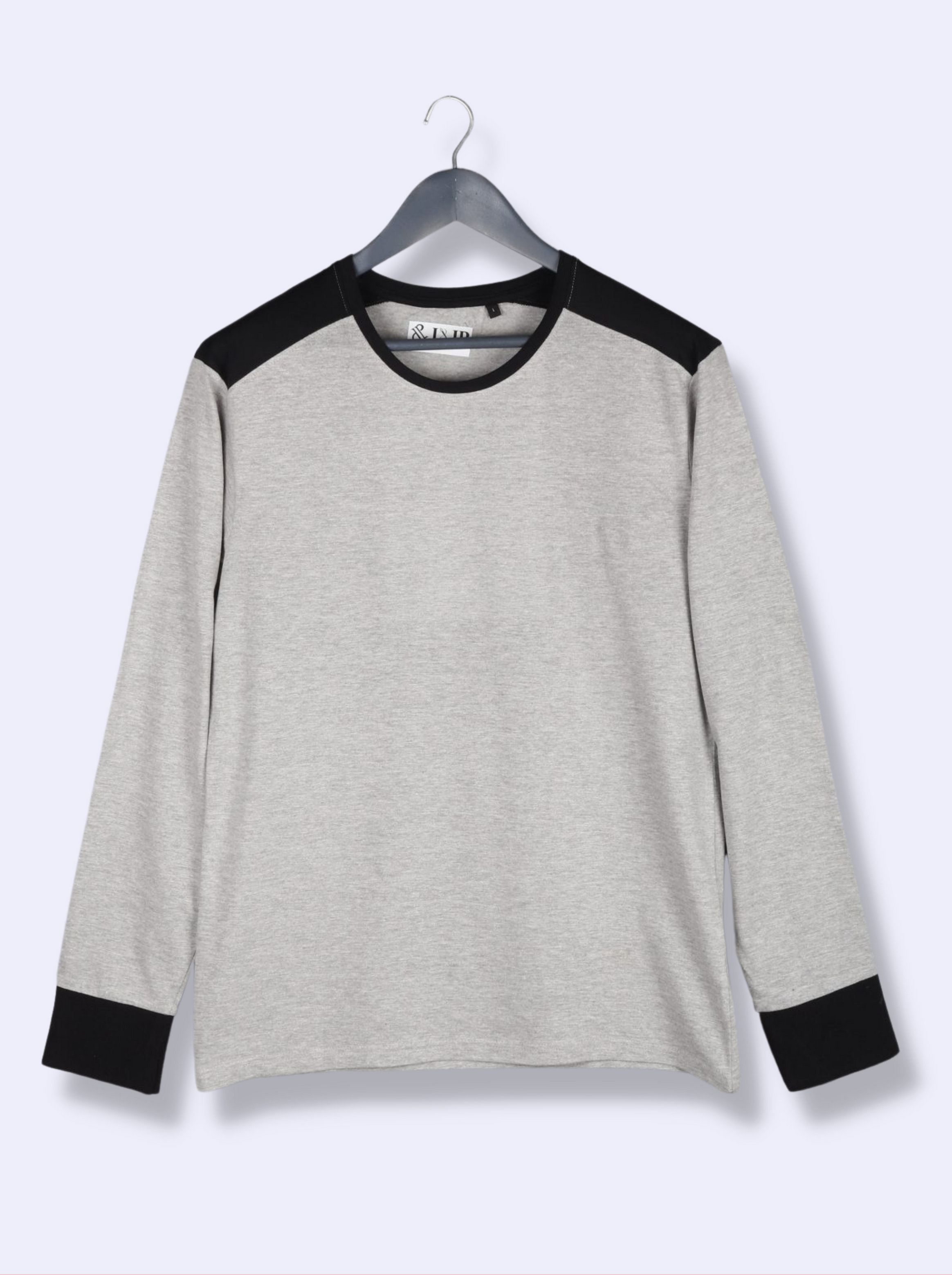Mens Grey Full sleeve Solid Cotton jersey knit T-shirt